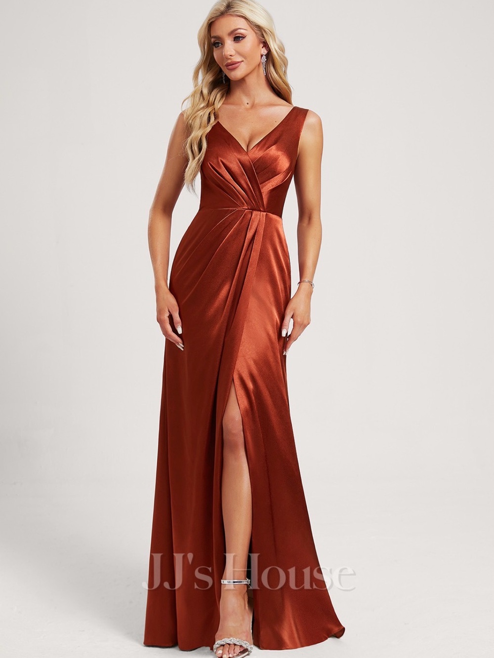JJs House Vermilion A-line Ruffle Stretch Satin Dress size 16 (New with tags)